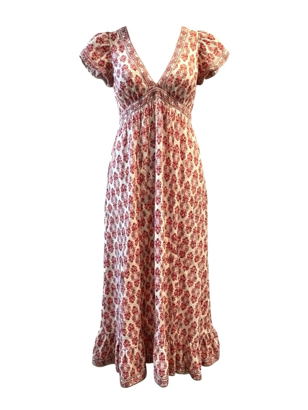 Max Studio Cream Maxi Dress with Red Floral Print